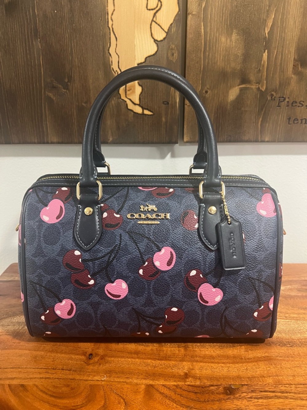 Coach Navy Rowan with Cherry Print